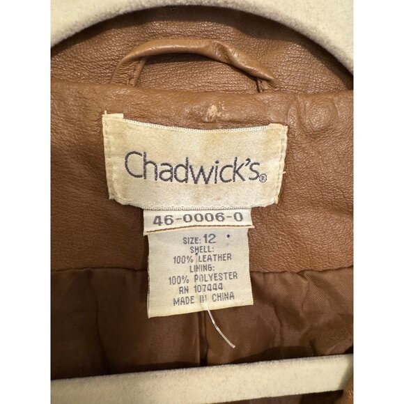 Vintage Chadwicks Womens Leather Blazer Size 12 Brown Single-Breasted Jacket Ful - Picture 4 of 7